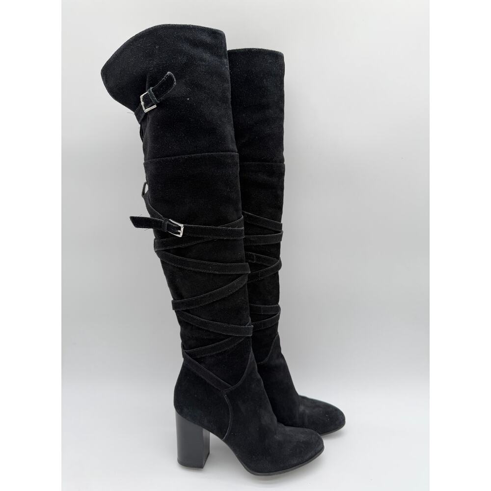 Sam Edelman Sable Over the Knee Black Suede Moto Fall Tall Boots Size 7.5